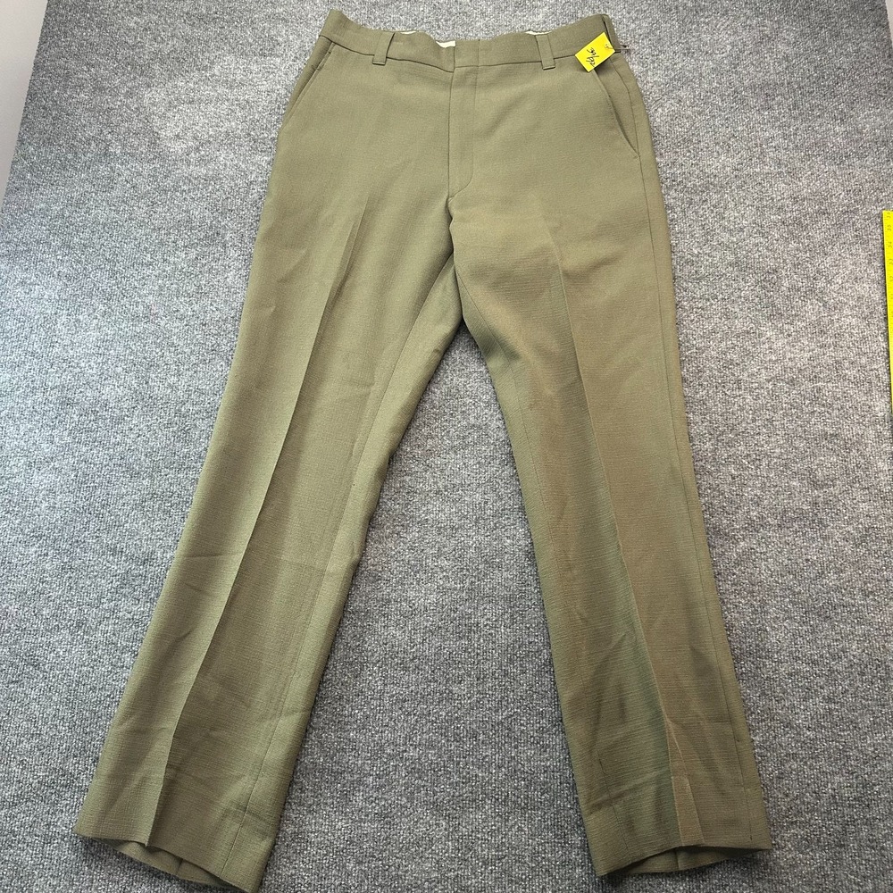 Mens Dress Pants 34x32 Olive Green Flat Front Slash Pocket Formal Office Career